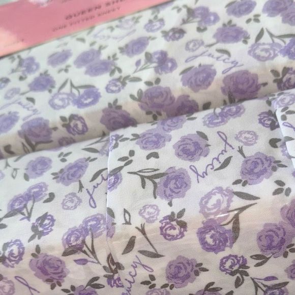 **SOLD** Juicy Couture Home 6 Piece Purple Floral Print Queen Size Sheet Set - Picture 12 of 12